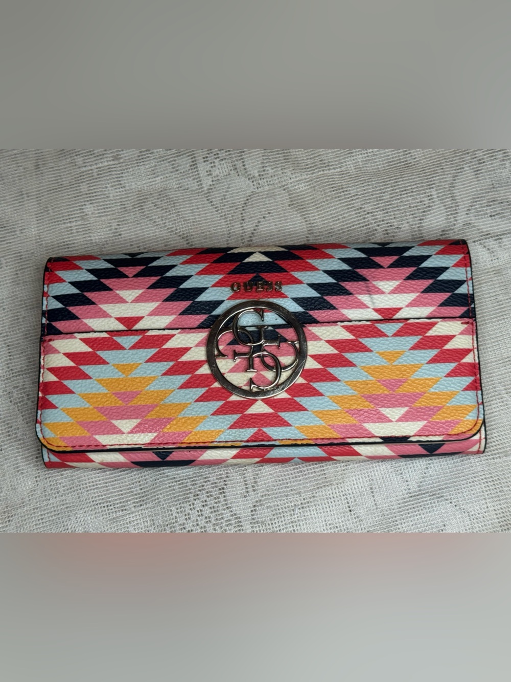 GUESS Ladies Womens Trifold Wallet Clutch Multicolored